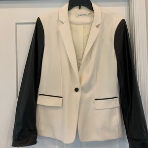 Cream and Faux Leather Blazer